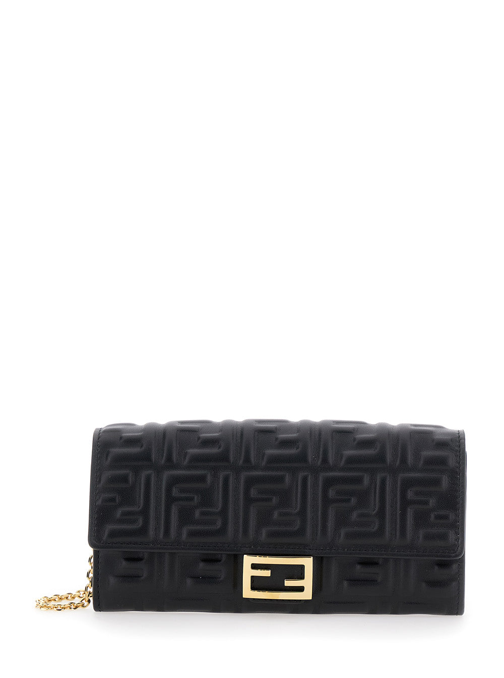 Fendi Women Mini 'Continental' Bag With Ff Motif All-Over In Embossed Black Leather For Women