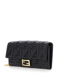 Fendi Women Mini 'Continental' Bag With Ff Motif All-Over In Embossed Black Leather For Women