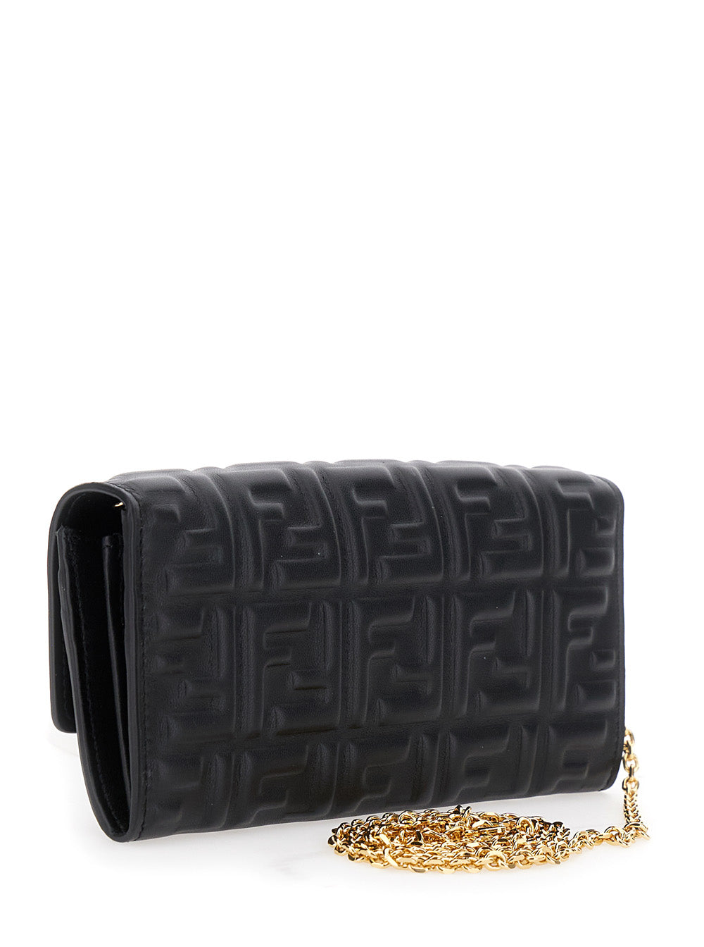 Fendi Women Mini 'Continental' Bag With Ff Motif All-Over In Embossed Black Leather For Women