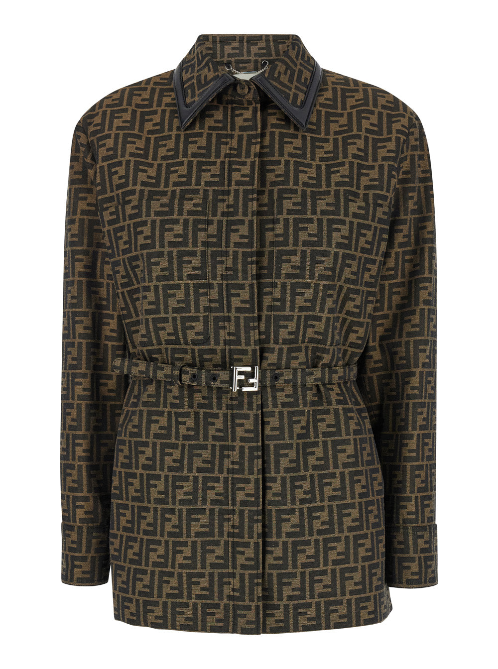Fendi Women Jacket With Ff All-Over Motif In Cotton Blend Brown Woman