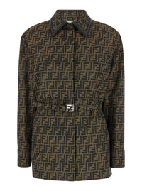 Fendi Women Jacket With Ff All-Over Motif In Cotton Blend Brown Woman