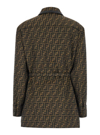 Fendi Women Jacket With Ff All-Over Motif In Cotton Blend Brown Woman