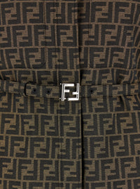 Fendi Women Jacket With Ff All-Over Motif In Cotton Blend Brown Woman