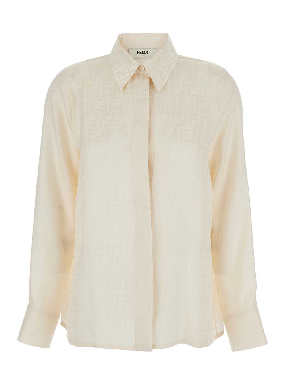 Fendi Women Shirt With Pointed Collar And Ff Motif In White Silk For Women