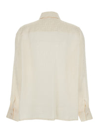 Fendi Women Shirt With Pointed Collar And Ff Motif In White Silk For Women