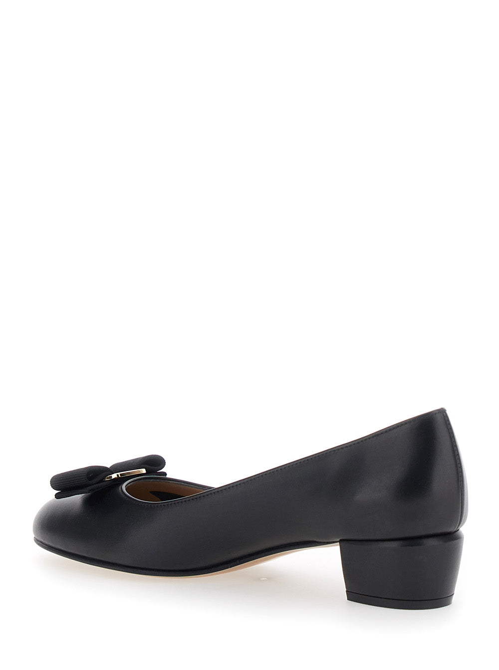 Ferragamo Women Pumps 'Vara' With Wide Low Heel And Logo Plate On The Front In Black Leather For Women