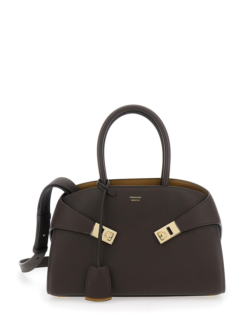 FERRAGAMO Ferragamo Women Shoulder Bag 'Hug Small' With Logo Lettering And Gancini Buckles On The Front In Brown Leather For Women