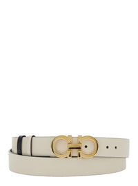 Ferragamo Women Belt With Gancini Buckle And Logo Lettering In White Leather For Women