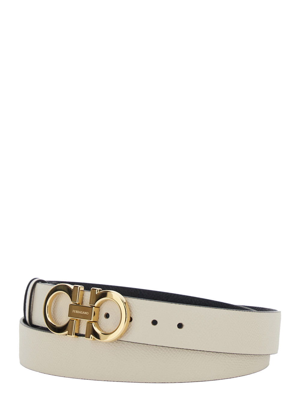 Ferragamo Women Belt With Gancini Buckle And Logo Lettering In White Leather For Women