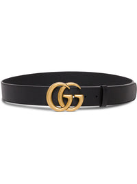 Gucci Women Gg Leather Belt With Logo Buckle In Black Leather For Women