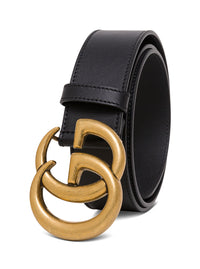 Gucci Women Gg Leather Belt With Logo Buckle In Black Leather For Women