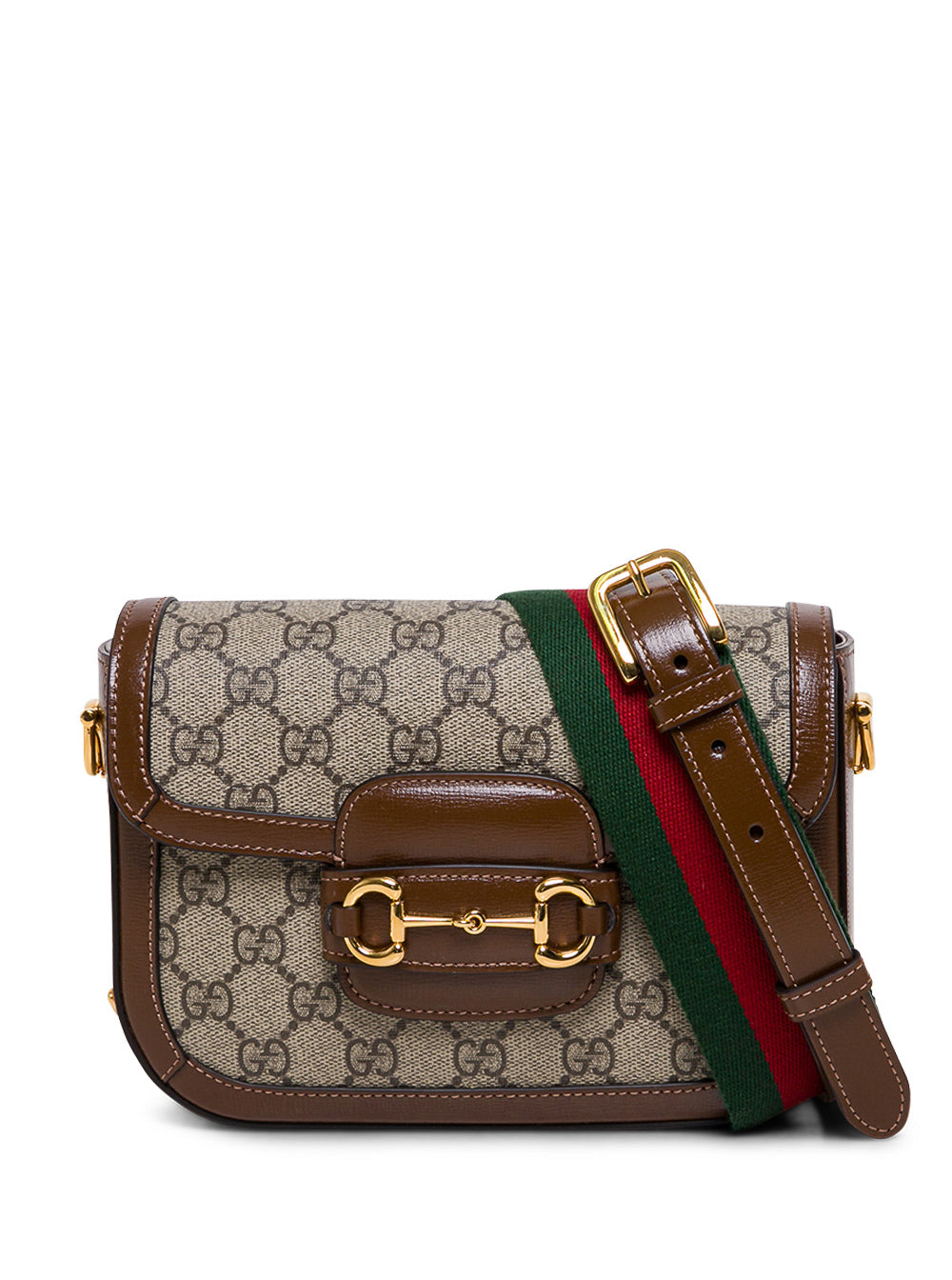 Gucci Women Crossbody Bag 'Horsebit 1955' With Web Detail In Gg Canvas Beige And Ebony Woman