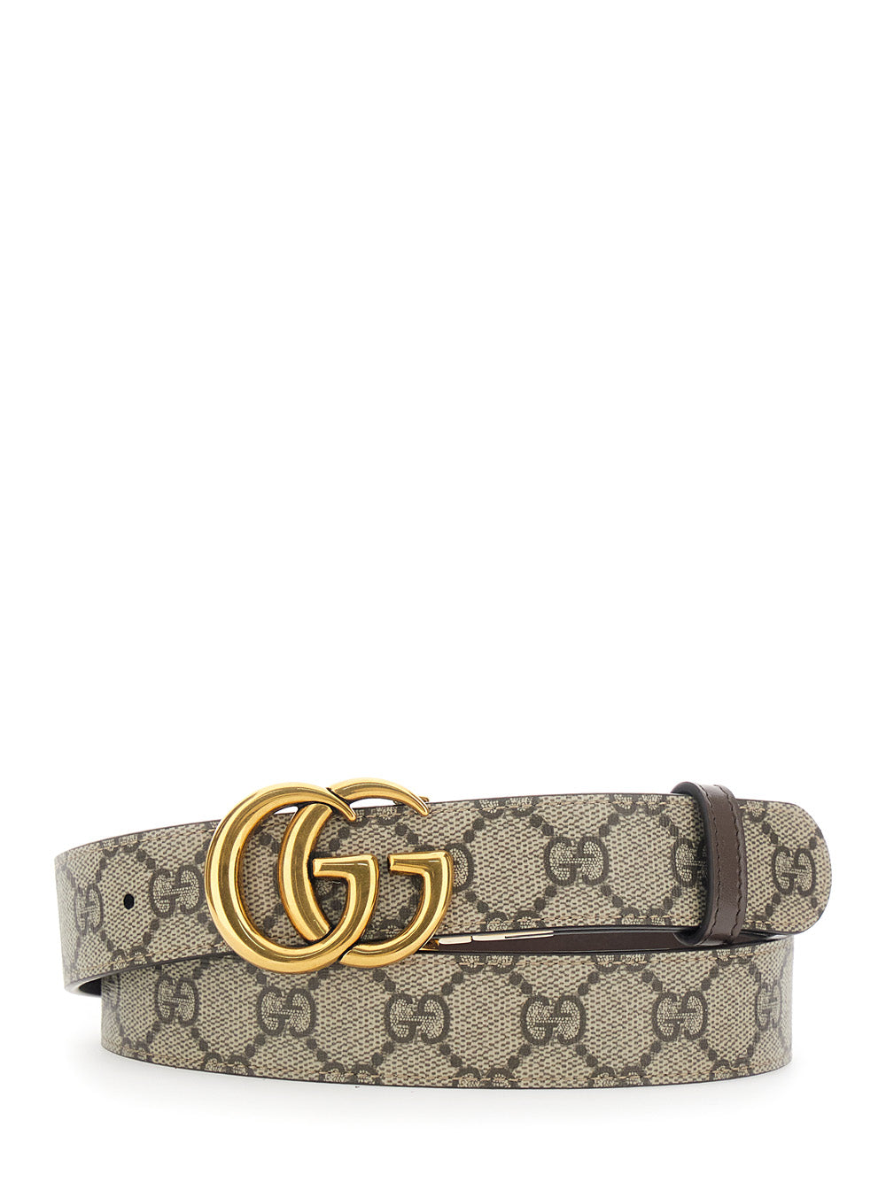 Gucci Women Reversible Belt With Double G Logo Buckle In Gg Supreme Canvas Brown Woman