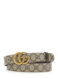 Gucci Women Reversible Belt With Double G Logo Buckle In Gg Supreme Canvas Brown Woman