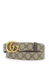 Gucci Women Reversible Belt With Double G Logo Buckle In Gg Supreme Canvas Brown Woman