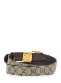Gucci Women Reversible Belt With Double G Logo Buckle In Gg Supreme Canvas Brown Woman