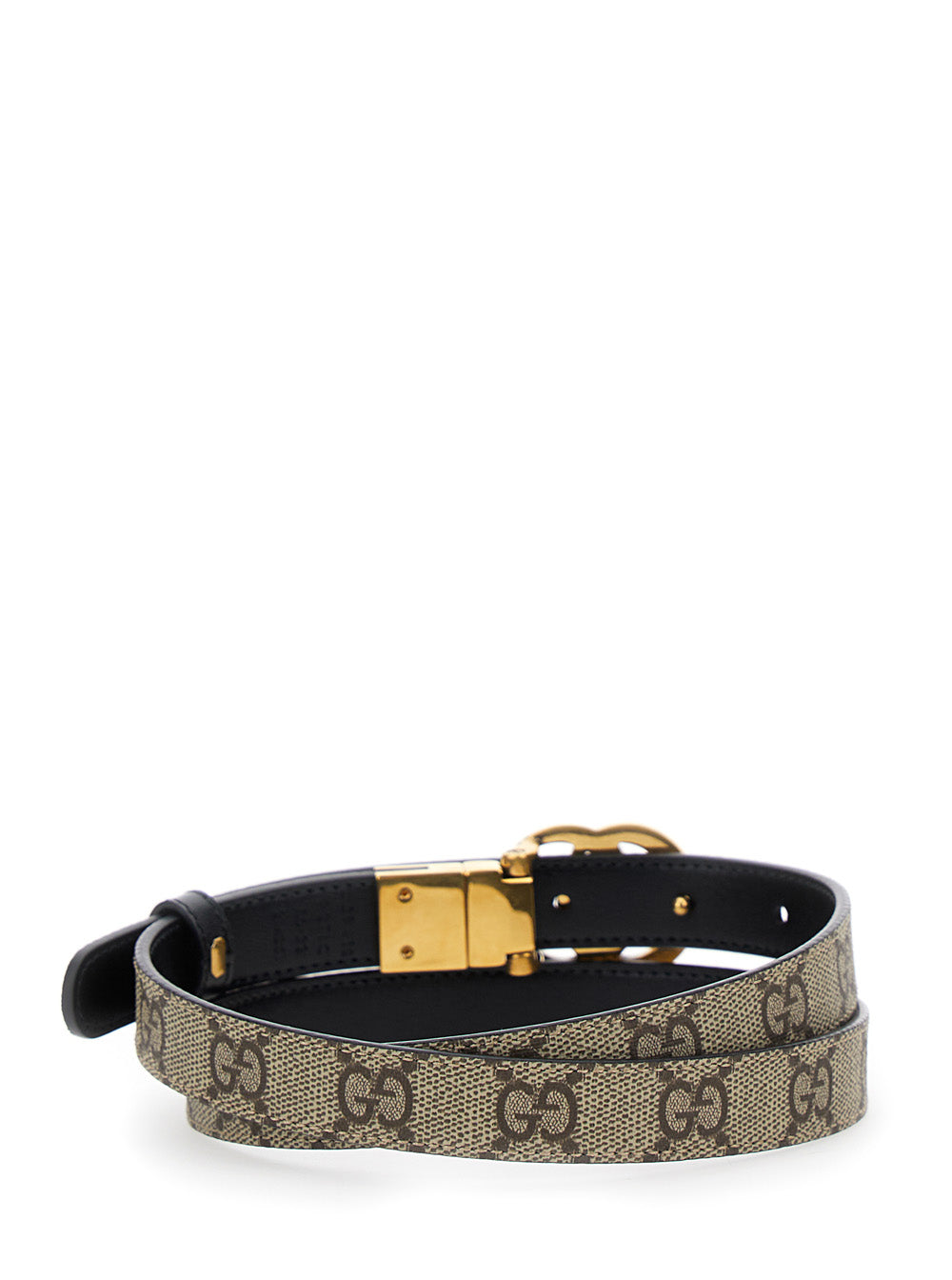 Gucci Women Reversible Slim Belt 'Gg Marmont' In Gg Supreme Fabric Beige Woman