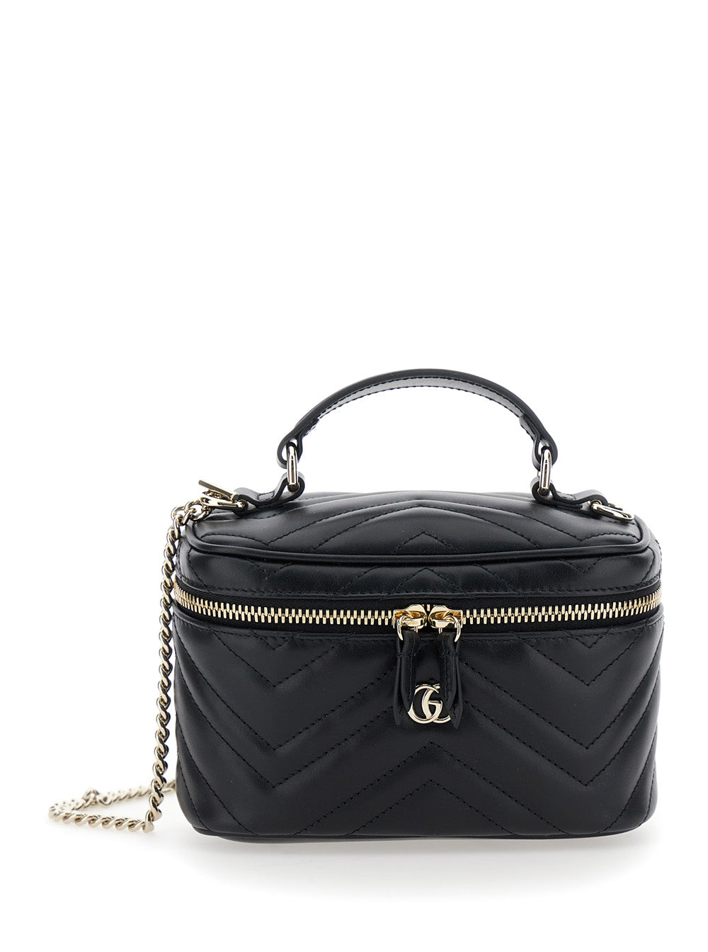 Gucci Women Handbag 'Gucci' With Chain Strap And Gg Plaque On Front In Black Leather For Women