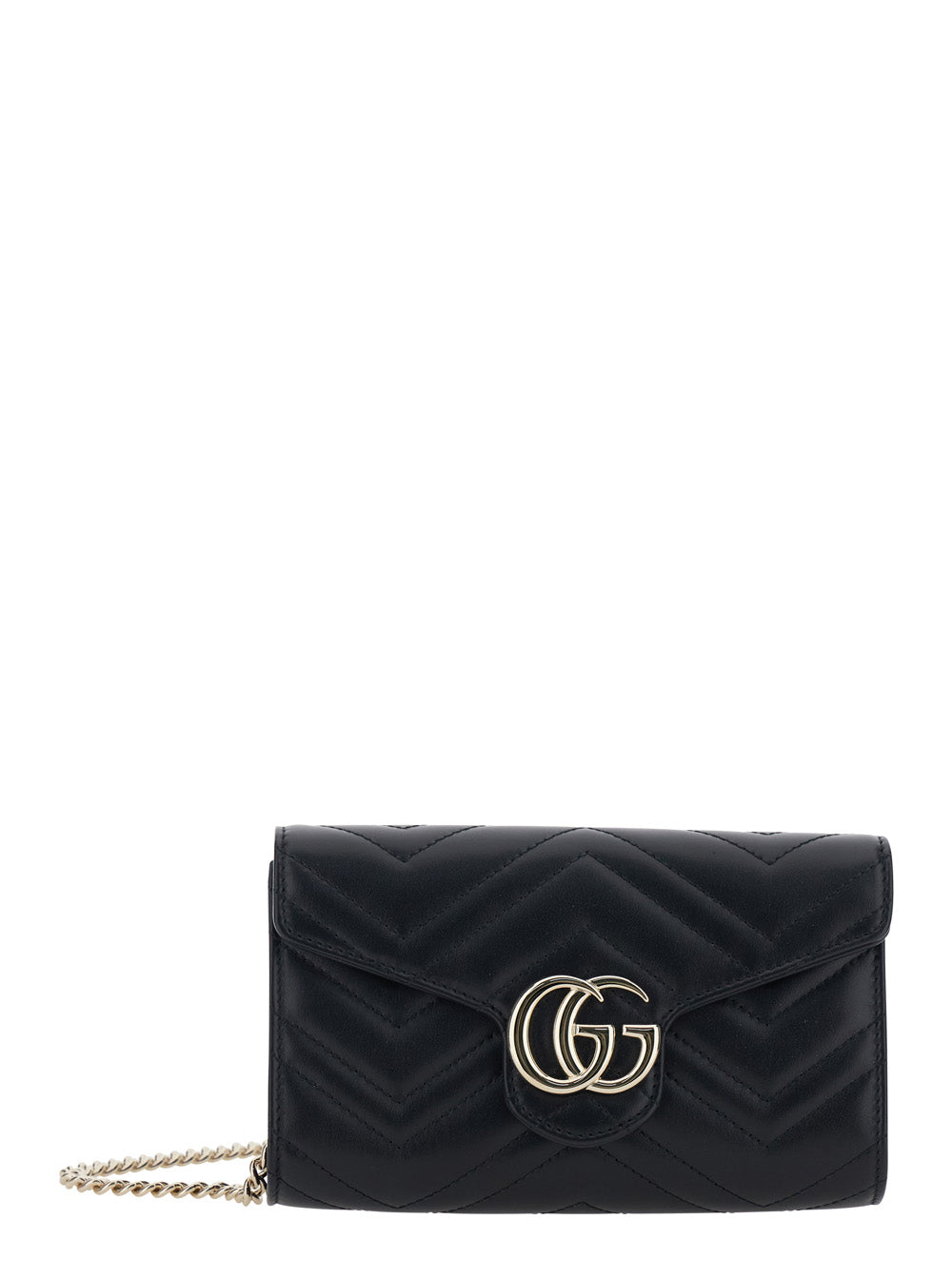 Gucci Women Mini 'Gg Marmont' Bag With Gg Plate On The Front And Chain Strap In Black Leather For Women
