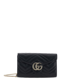 Gucci Women Mini 'Gg Marmont' Bag With Gg Plate On The Front And Chain Strap In Black Leather For Women