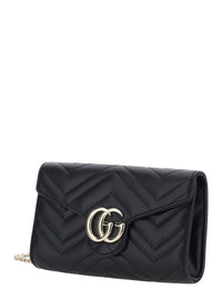 Gucci Women Mini 'Gg Marmont' Bag With Gg Plate On The Front And Chain Strap In Black Leather For Women