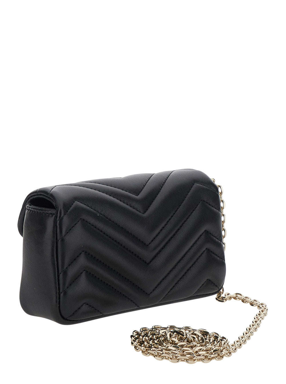 Gucci Women Mini 'Ophidia' Bag With Chain Strap And Gg Plaque On Front In Black Leather For Women