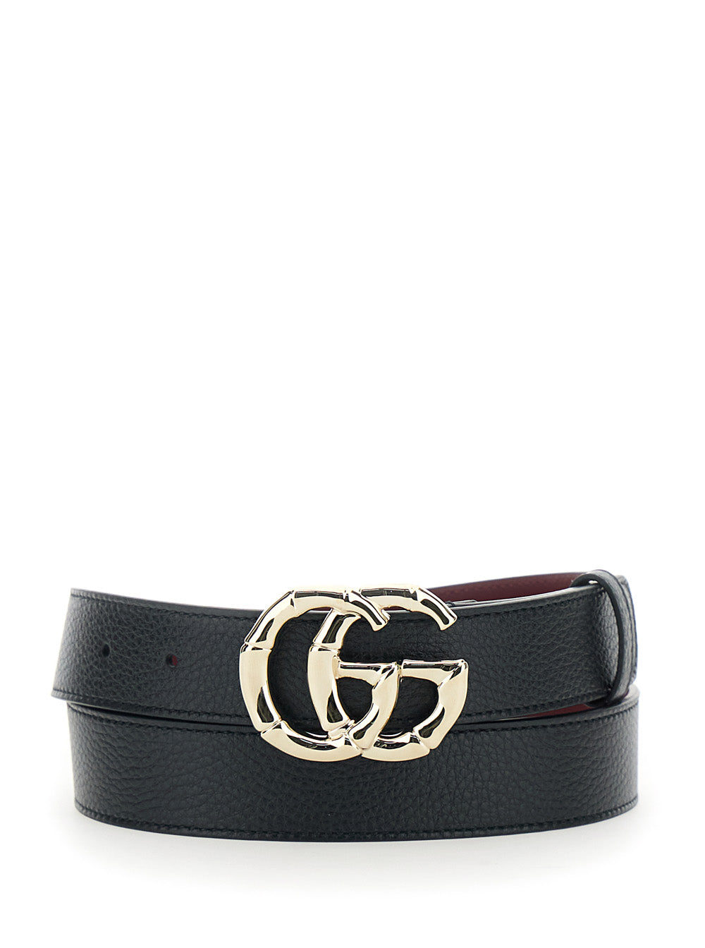 Gucci Women Belt With Gg Buckle In Black Grained Leather For Women