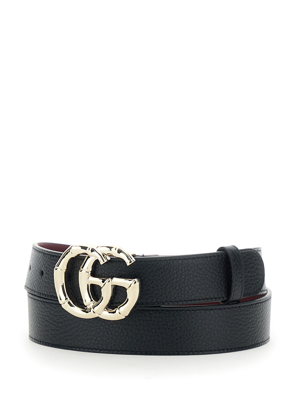 Gucci Women Belt With Gg Buckle In Black Grained Leather For Women