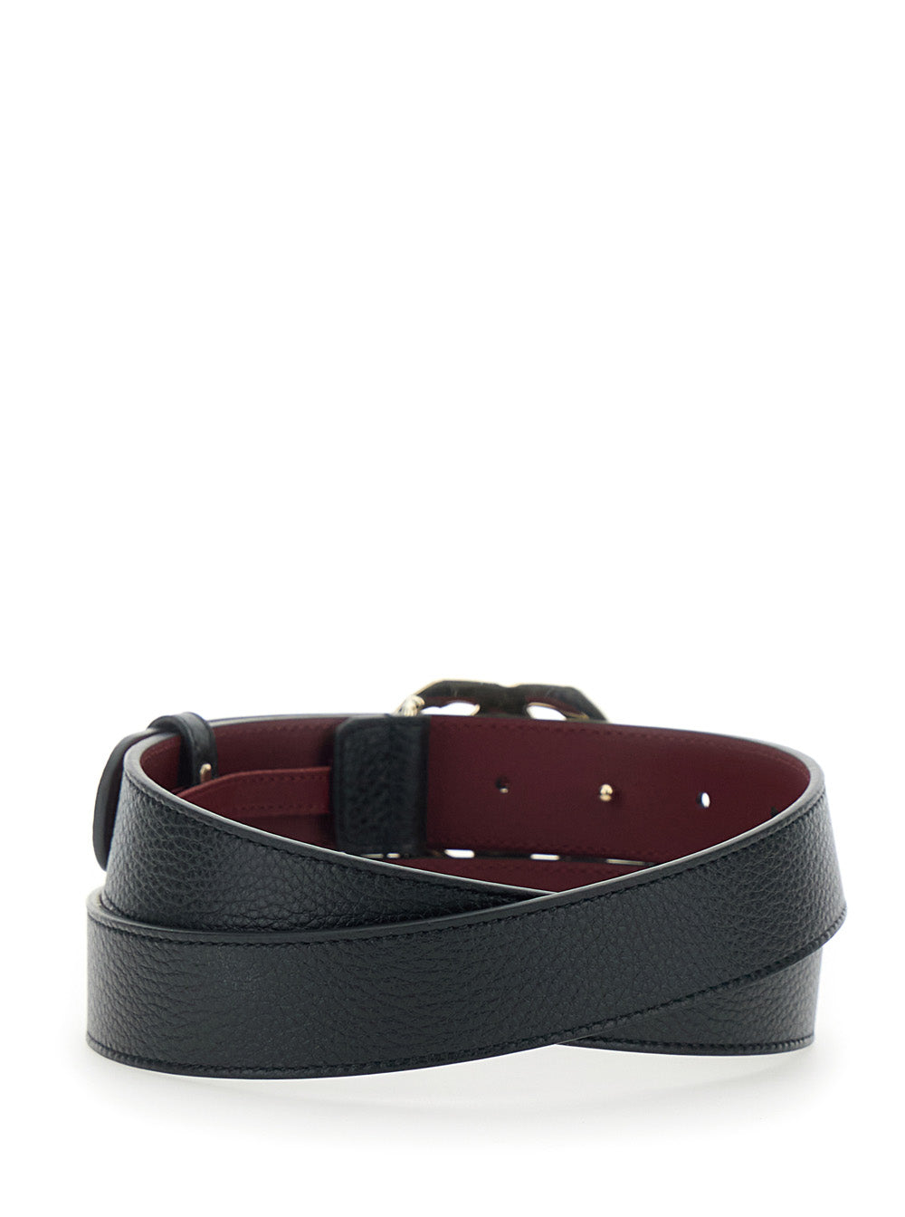 Gucci Women Belt With Gg Buckle In Black Grained Leather For Women