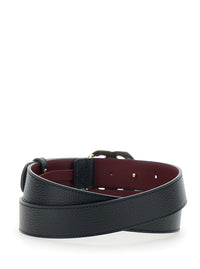 Gucci Women Belt With Gg Buckle In Black Grained Leather For Women
