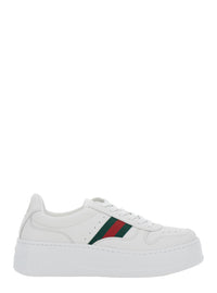 Gucci Women Sneakers With Web Detail And Oversized Sole In White Leather For Women