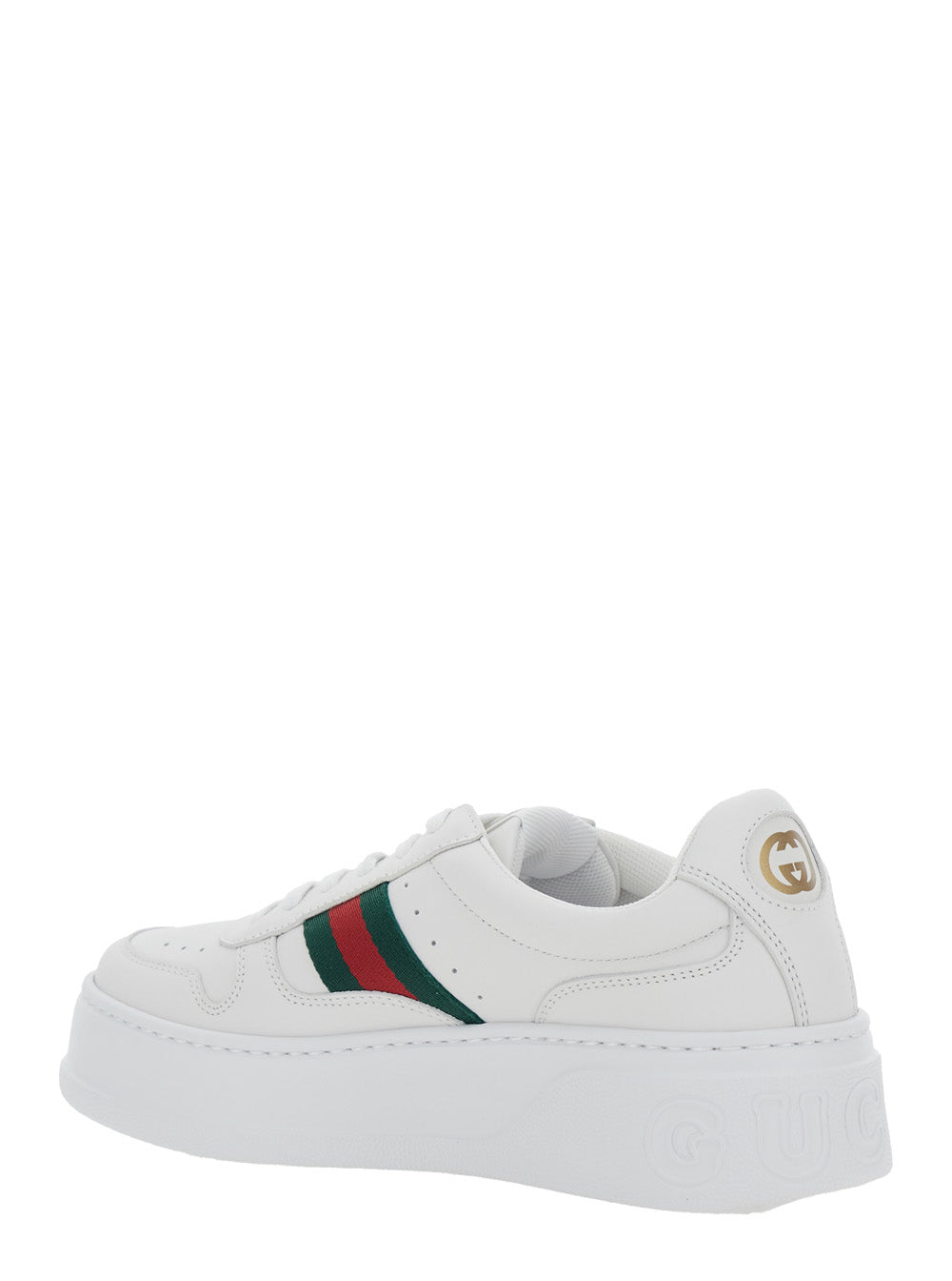 Gucci Women Sneakers With Web Detail And Oversized Sole In White Leather For Women