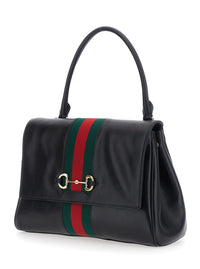 Gucci Women Black Handbag With Web Detail And Horsebit Plaque On The Front In Leather For Women