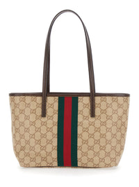 Gucci Women 'Essence' Beige Tote Bag With Two Top Handles And Automatic Button Closure In Gg Canvas For Women