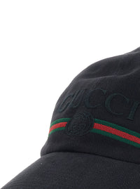 Gucci Men 'Gucci Fake' Black Hat With Embroidered Logo On The Front In Cotton For Men