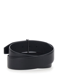 Tom Ford Men 'Icon T' Black Belt With T-Shaped Buckle In Grained Leather For Men