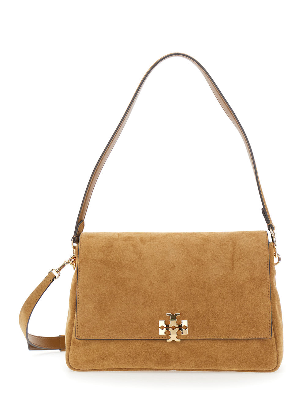 TORY BURCH Tory Burch Women 'Charlie' Brown Medium Crossbody Bag With Adjustable And Removable Strap And T Plaque On The Front In Suede For Women