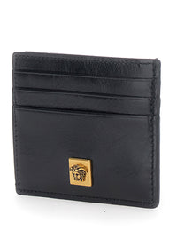 Versace Men Black Card Holder With Embossed Logo On The Front In Leather For Men