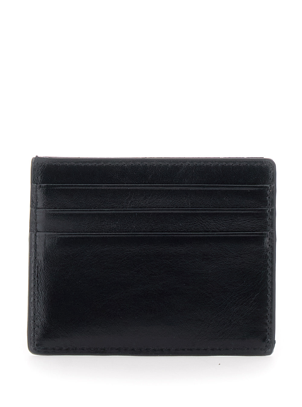 Versace Men Black Card Holder With Embossed Logo On The Front In Leather For Men