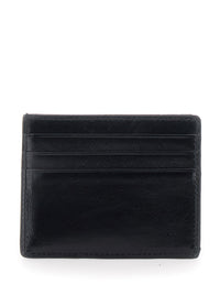 Versace Men Black Card Holder With Embossed Logo On The Front In Leather For Men