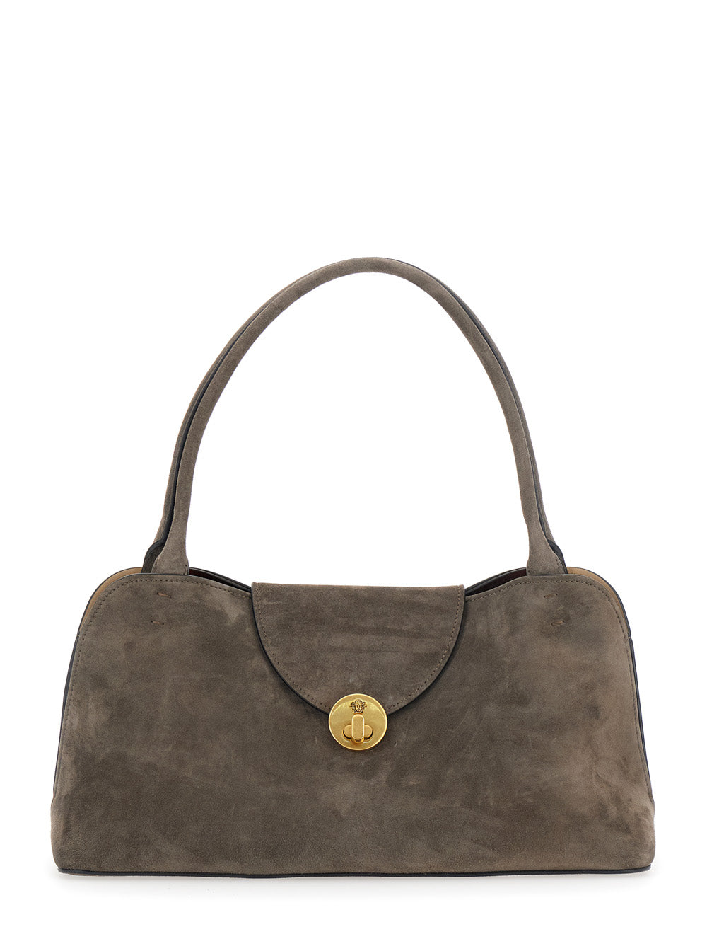 Versace Women 'Vivian East West' Brown Shoulder Bag With Clasp Closure And Medusa Plaque In Suede For Women