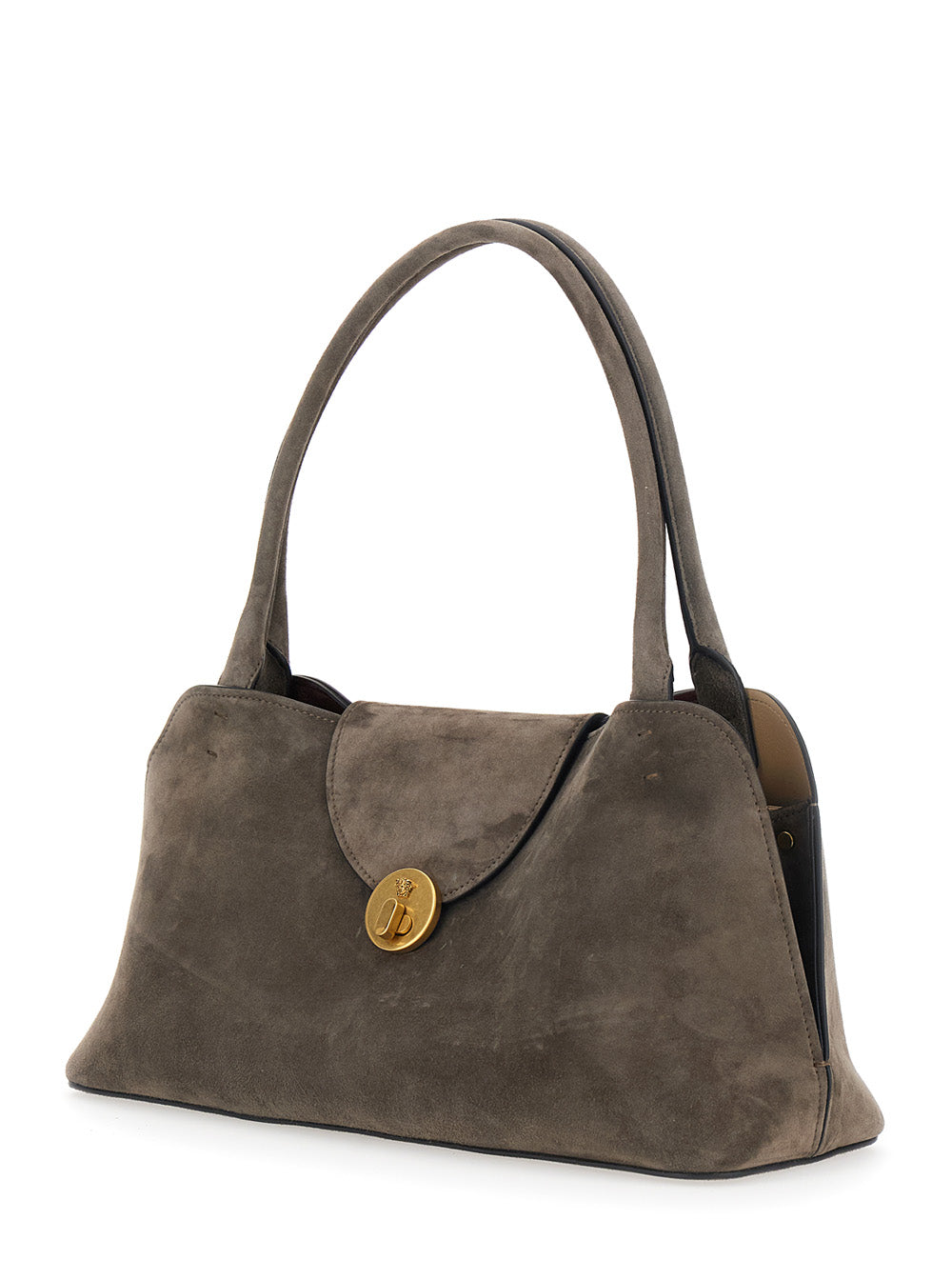 Versace Women 'Vivian East West' Brown Shoulder Bag With Clasp Closure And Medusa Plaque In Suede For Women