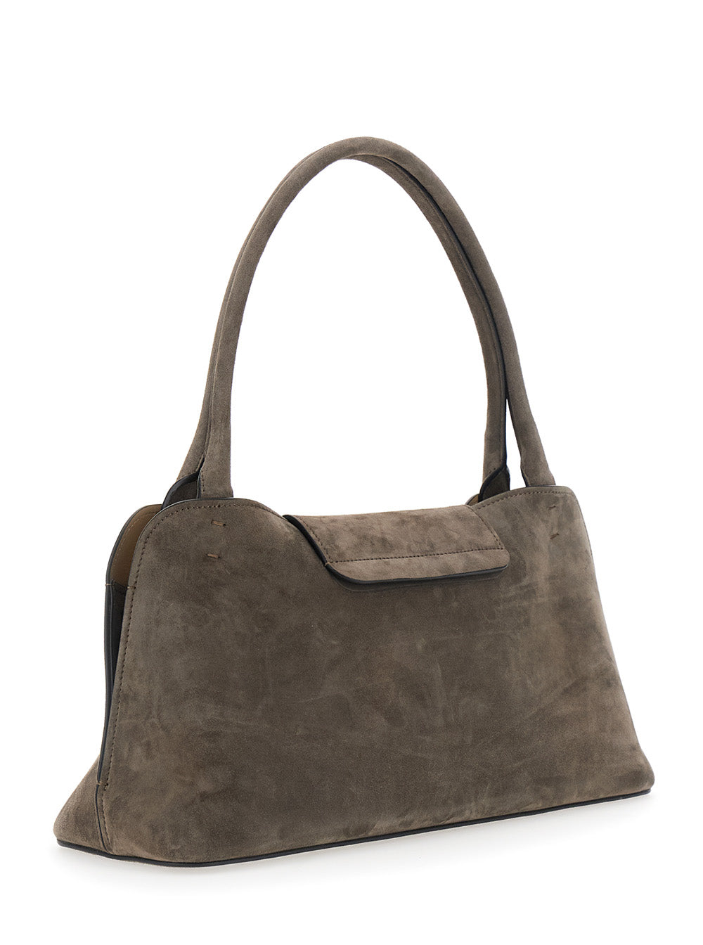 Versace Women 'Vivian East West' Brown Shoulder Bag With Clasp Closure And Medusa Plaque In Suede For Women