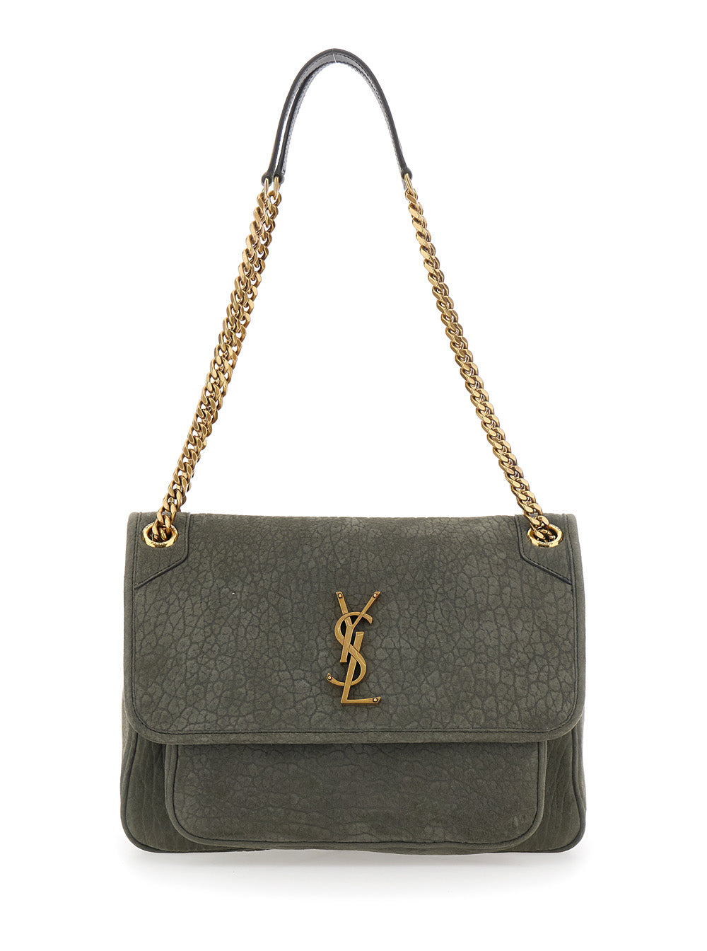 SAINT LAURENT Saint Laurent Women 'Niki' Gray Shoulder Bag With Cassandre Plaque On The Front And Two Handles With Chain In Leather For Women