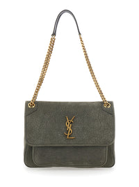 SAINT LAURENT Saint Laurent Women 'Niki' Gray Shoulder Bag With Cassandre Plaque On The Front And Two Handles With Chain In Leather For Women