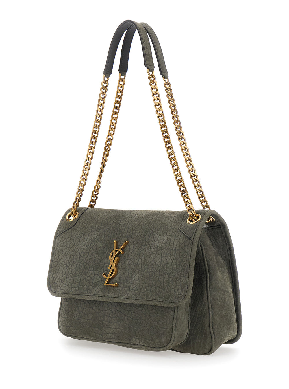 SAINT LAURENT Saint Laurent Women 'Niki' Gray Shoulder Bag With Cassandre Plaque On The Front And Two Handles With Chain In Leather For Women
