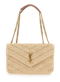 SAINT LAURENT Saint Laurent Women 'Loulou' Beige Shoulder Bag With Cassandre Plaque On The Front In Raffia For Women