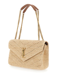 SAINT LAURENT Saint Laurent Women 'Loulou' Beige Shoulder Bag With Cassandre Plaque On The Front In Raffia For Women