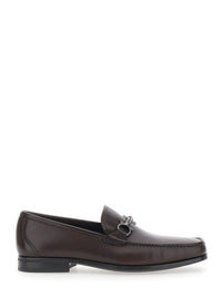 Ferragamo Men Brown Loafers With Gancini Detail On The Front In Leather For Men