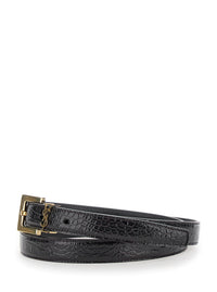 SAINT LAURENT Saint Laurent Women Thin Belt With Cassandre Detail In Black Crocodile-Embossed Leather For Women